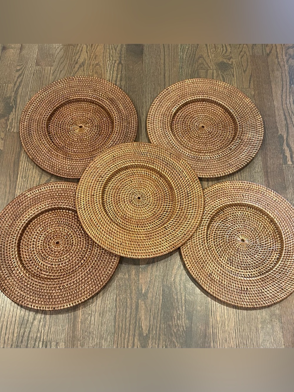 Vintage Woven Rattan Plate Chargers - Set of 5